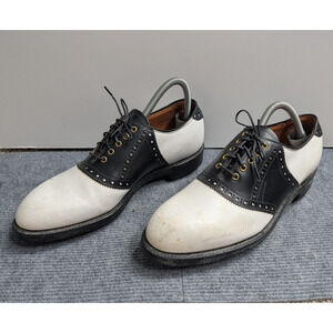 Bostonian Golf Shoes Mens 7 B Saddle Leather Footsaver Vintage Metal Spike Retro